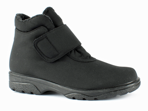 A nylon velcro winter waterproof boot that stays open while you put it on and adjusts to a great fit with the large velcro strap.  