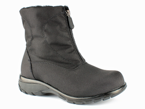 Black nylon front zip waterproof warm winter boot.