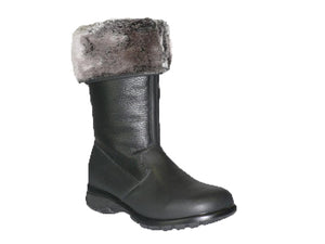 This winter waterproof black leather boot with roll down cuff sit just below the knee in height.